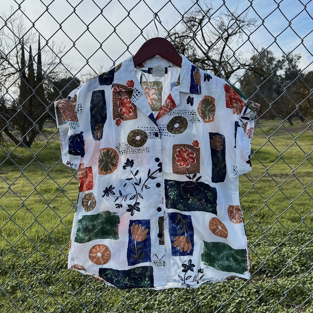 Vintage 80s Caliche Abstract Blouse